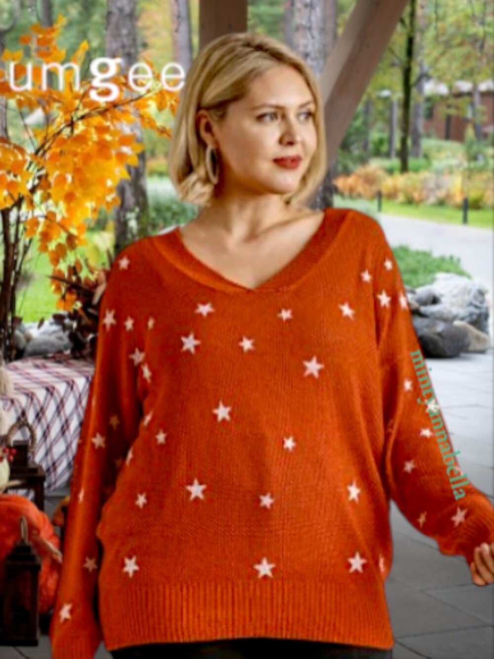 Umgee Star Print V-Neck Sweater